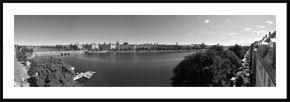 Panorama af Søerne set fra Peblinge Dossering - panoramabillede i sort/hvid