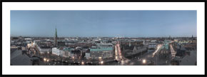 Panorama af København i skumringen set fra Christiansborg - panoramabillede nedtonet