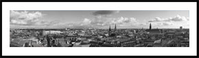 Udsigt fra Vor Frue Kirke - panoramabillede i sort/hvid