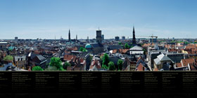 København set fra Runde Tårn med navne på bygningerne